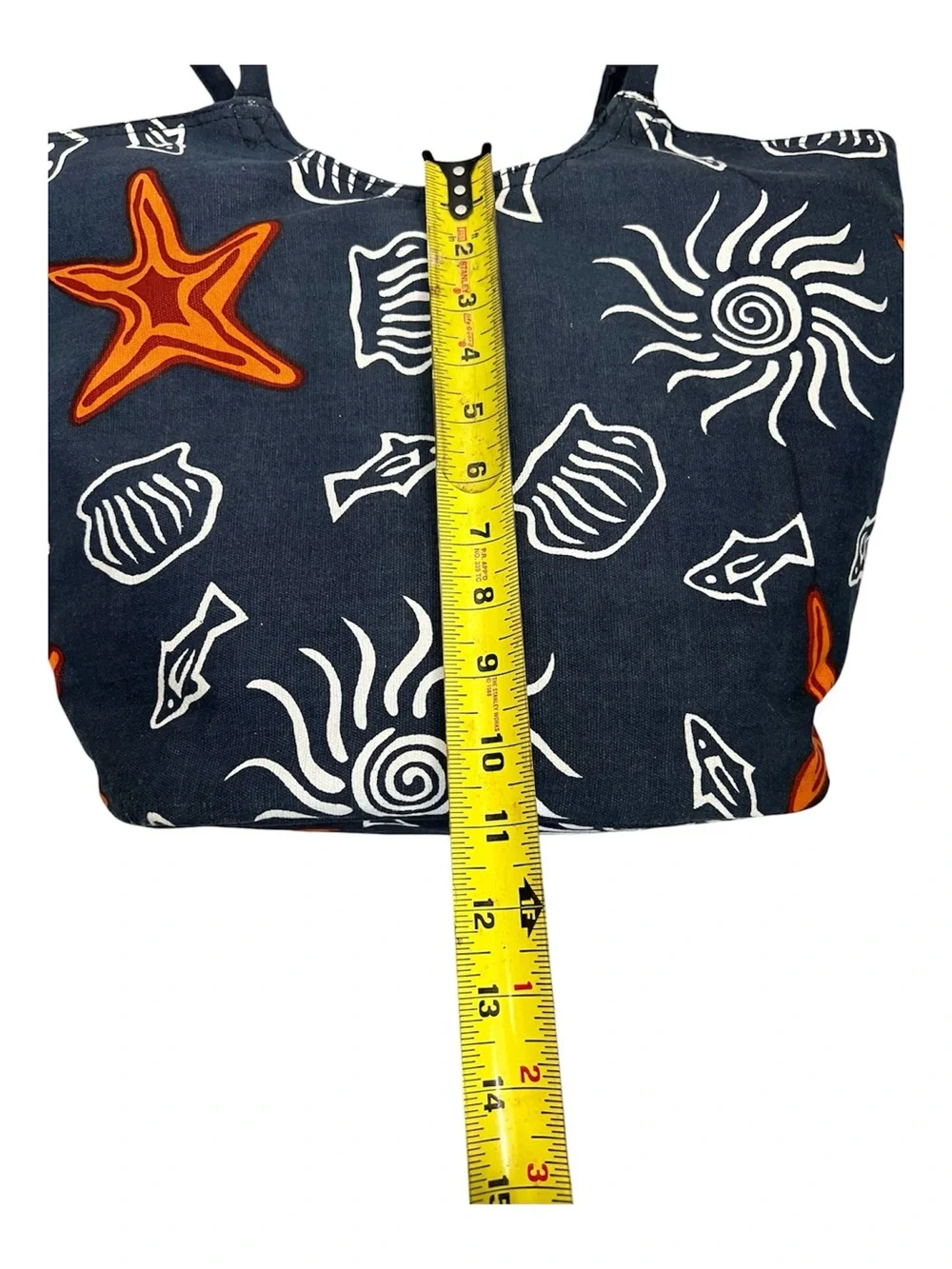 Sun N Sand Navy Beach Tote with Orange Starfish and White Shell Print
